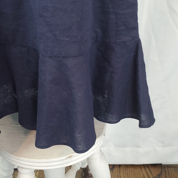 GIANNI BINI NAVY GROMMET FLOUNCE HEMLINE LINEN BLEND DRESS SIZE LARGE - Picture 5 of 10